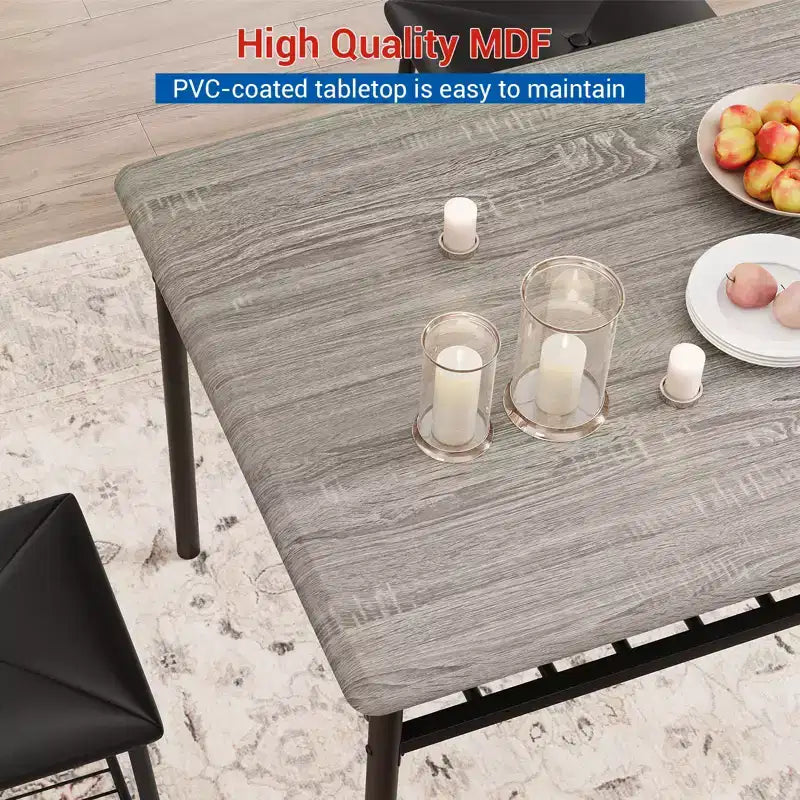 Dining Table Set for 4,with Upholstered Bench & Square Stools & Storage Shelves,Metal & Wood Dining Room Kitchen Table Set for Small Space,Apartment