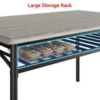 Dining Table Set for 4,with Upholstered Bench & Square Stools & Storage Shelves,Metal & Wood Dining Room Kitchen Table Set for Small Space,Apartment