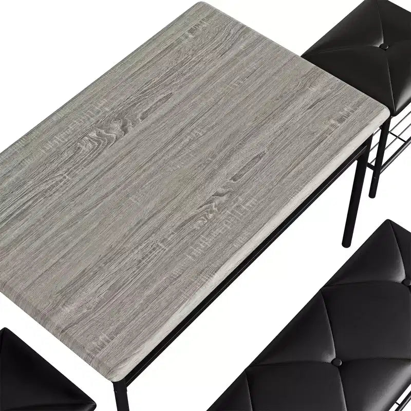 Dining Table Set for 4,with Upholstered Bench & Square Stools & Storage Shelves,Metal & Wood Dining Room Kitchen Table Set for Small Space,Apartment