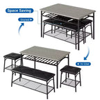 Dining Table Set for 4,with Upholstered Bench & Square Stools & Storage Shelves,Metal & Wood Dining Room Kitchen Table Set for Small Space,Apartment