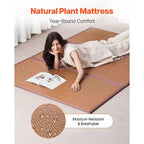 VEVOR Tapis Tatami Japonais, Tapis Tatami en Rotin Naturel Tressé à la Main Pliable de 203 x 140 cm, Tapis de Sol Tatami Japonais Antidérapant et Facile à Nettoyer, Marron