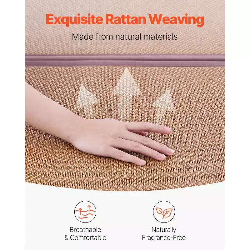 VEVOR Tapis Tatami Japonais, Tapis Tatami en Rotin Naturel Tressé à la Main Pliable de 203 x 140 cm, Tapis de Sol Tatami Japonais Antidérapant et Facile à Nettoyer, Marron