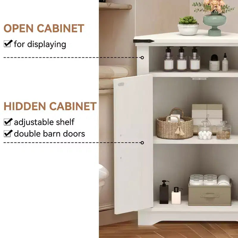 Meuble d'angle de salle de bain, petit meuble d'angle avec portes coulissantes et étagère réglable, table de salle de bain de style ferme pour petites cuisines et salons