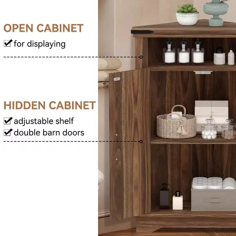 Meuble d'angle de salle de bain, petit meuble d'angle avec portes coulissantes et étagère réglable, table de salle de bain de style ferme pour petites cuisines et salons