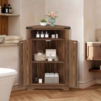 Meuble d'angle de salle de bain, petit meuble d'angle avec portes coulissantes et étagère réglable, table de salle de bain de style ferme pour petites cuisines et salons