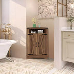 Meuble d'angle de salle de bain, petit meuble d'angle avec portes coulissantes et étagère réglable, table de salle de bain de style ferme pour petites cuisines et salons
