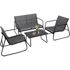 Ensemble de mobilier de jardin Acekool 4 pièces avec sièges en tissu, table basse en verre, causeuse et 2 chaises pour jardin, balcon, porche - Gris