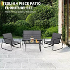 Ensemble de mobilier de jardin Acekool 4 pièces avec sièges en tissu, table basse en verre, causeuse et 2 chaises pour jardin, balcon, porche - Gris