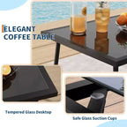 Ensemble de mobilier de jardin Acekool 4 pièces avec sièges en tissu, table basse en verre, causeuse et 2 chaises pour jardin, balcon, porche - Gris