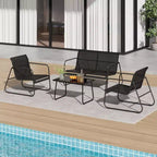 Ensemble de mobilier de jardin Acekool 4 pièces avec sièges en tissu, table basse en verre, causeuse et 2 chaises pour jardin, balcon, porche - Gris