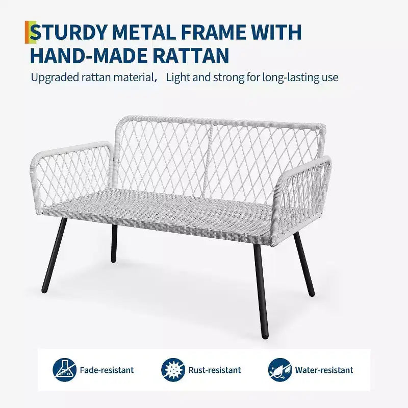 Acekool 3-Piece Patio Furniture Set with 2 PE Wicker Chairs & Loveseat, Glass Top Coffee Table, Outdoor Seating with Cushions for Balcony & Garden