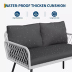 Acekool 3-Piece Patio Furniture Set with 2 PE Wicker Chairs & Loveseat, Glass Top Coffee Table, Outdoor Seating with Cushions for Balcony & Garden