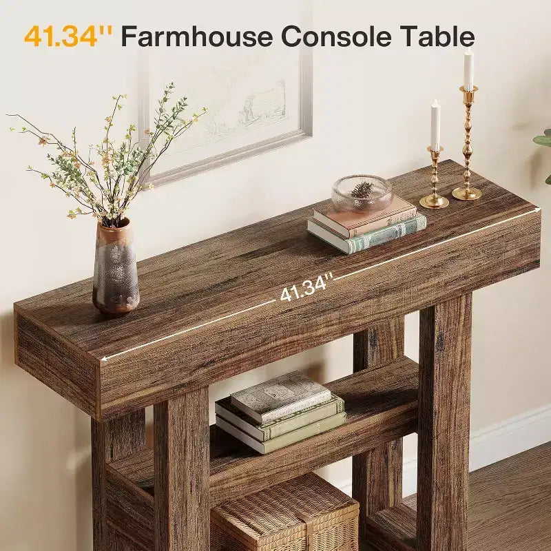Lantine 41.34Table Console de Ferme, Table Étroite à 2 Niveaux Derrière Le Canapé, avec Étagères de Rangement pour Salon