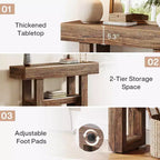 Lantine 41.34Table Console de Ferme, Table Étroite à 2 Niveaux Derrière Le Canapé, avec Étagères de Rangement pour Salon