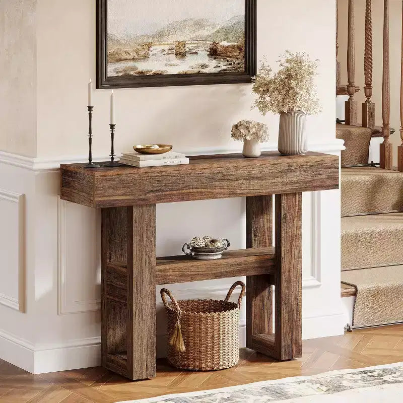 Lantine 41.34Table Console de Ferme, Table Étroite à 2 Niveaux Derrière Le Canapé, avec Étagères de Rangement pour Salon