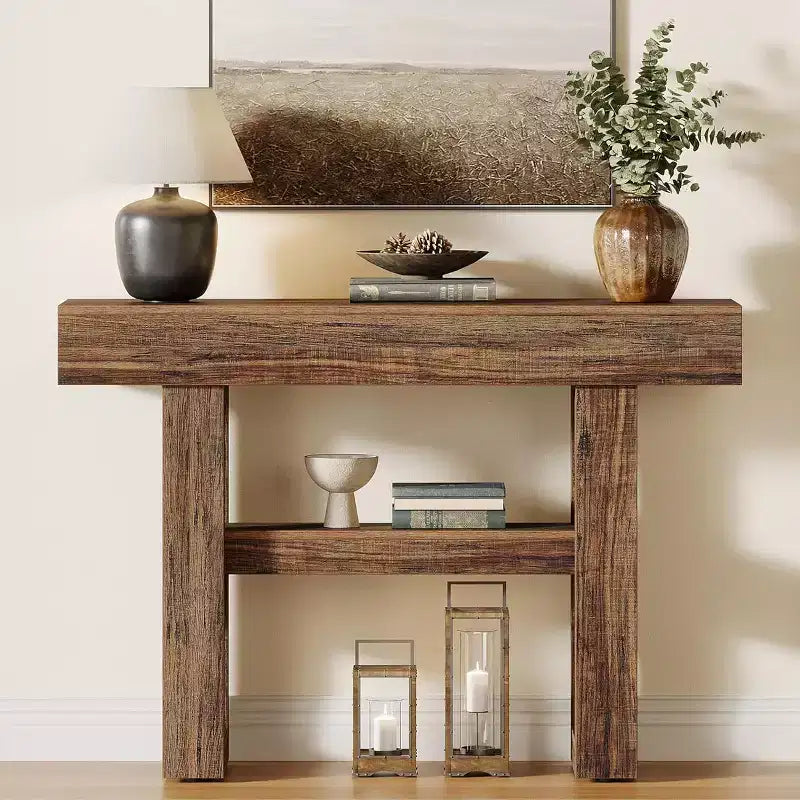Lantine 41.34Table Console de Ferme, Table Étroite à 2 Niveaux Derrière Le Canapé, avec Étagères de Rangement pour Salon