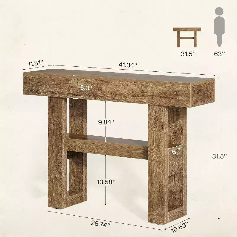 Lantine 41.34Table Console de Ferme, Table Étroite à 2 Niveaux Derrière Le Canapé, avec Étagères de Rangement pour Salon
