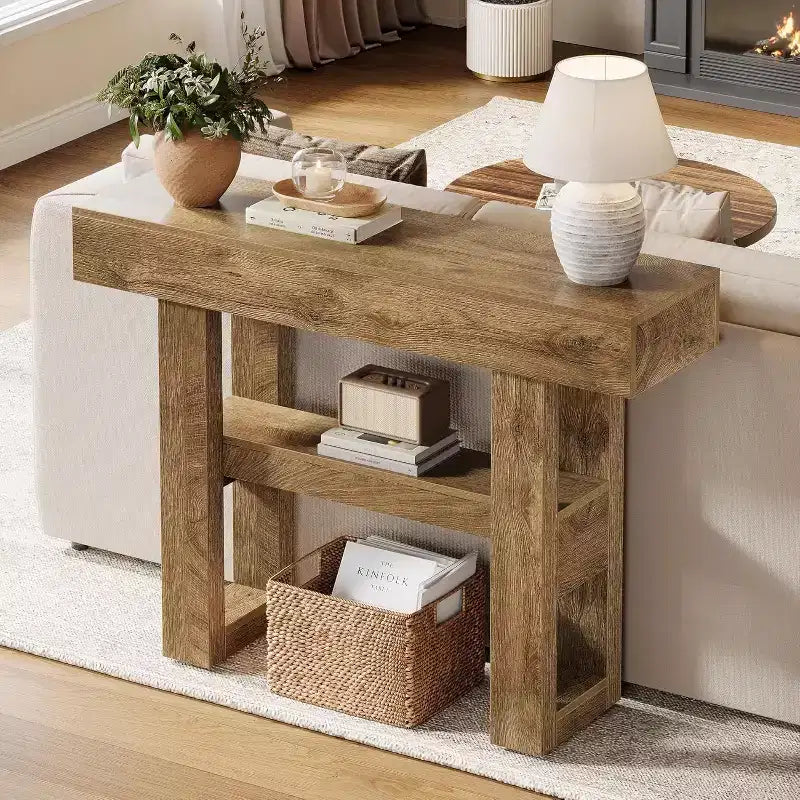 Lantine 41.34Table Console de Ferme, Table Étroite à 2 Niveaux Derrière Le Canapé, avec Étagères de Rangement pour Salon