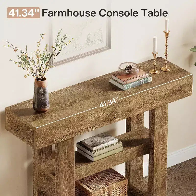 Lantine 41.34Table Console de Ferme, Table Étroite à 2 Niveaux Derrière Le Canapé, avec Étagères de Rangement pour Salon