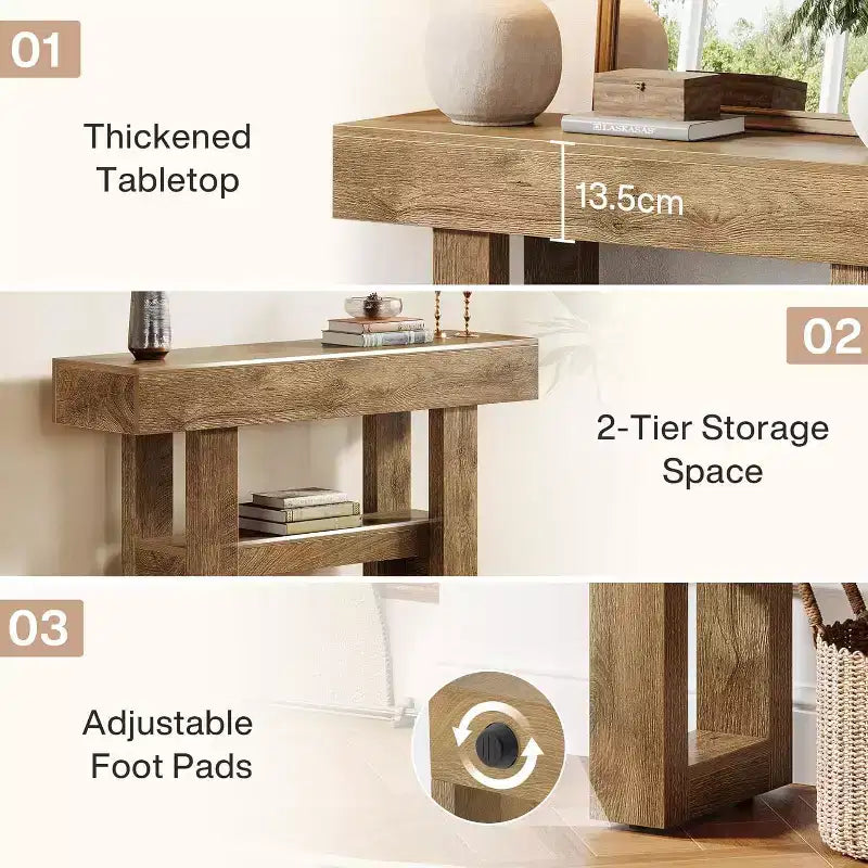 Lantine 41.34Table Console de Ferme, Table Étroite à 2 Niveaux Derrière Le Canapé, avec Étagères de Rangement pour Salon