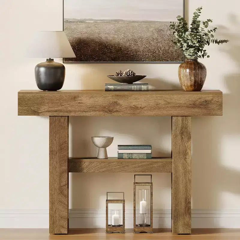 Lantine 41.34Table Console de Ferme, Table Étroite à 2 Niveaux Derrière Le Canapé, avec Étagères de Rangement pour Salon