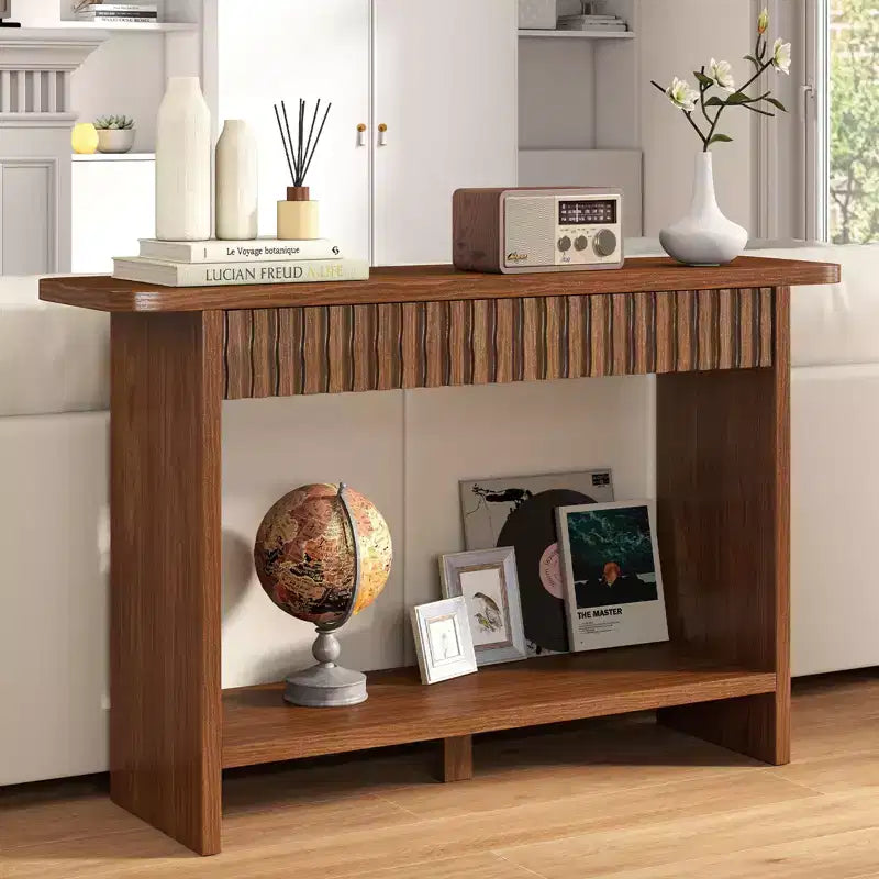 Bekrvio 51 Farmhouse Console Table with Drawers & Storage Shelf,Narrow Sofa Table Behind Couch, Wood Accent Table for Living Room, Hallway, Walnut