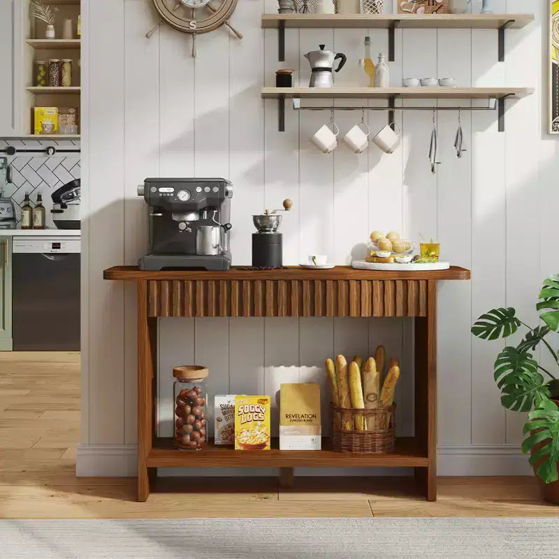 Bekrvio 51 Farmhouse Console Table with Drawers & Storage Shelf,Narrow Sofa Table Behind Couch, Wood Accent Table for Living Room, Hallway, Walnut