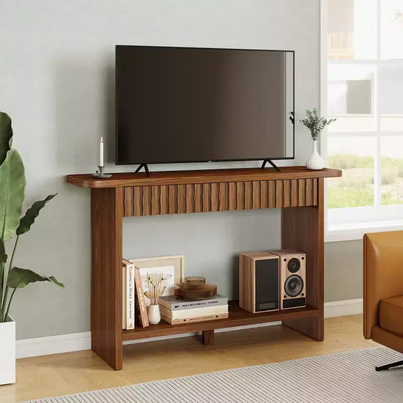 Bekrvio 51 Farmhouse Console Table with Drawers & Storage Shelf,Narrow Sofa Table Behind Couch, Wood Accent Table for Living Room, Hallway, Walnut