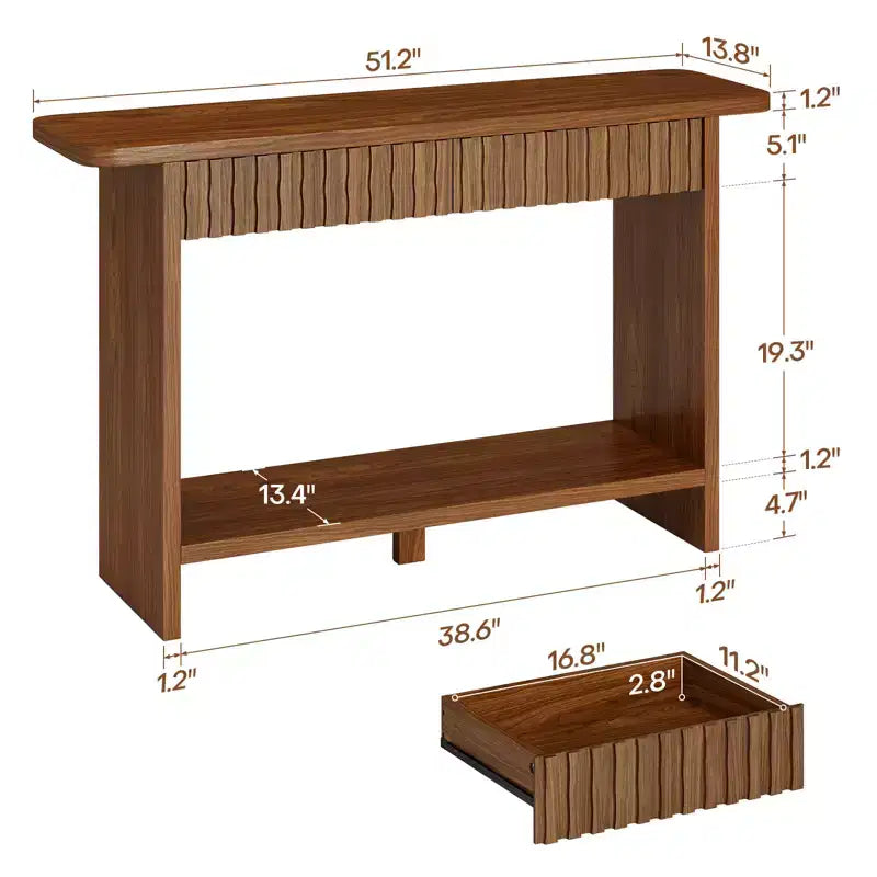 Bekrvio 51 Farmhouse Console Table with Drawers & Storage Shelf,Narrow Sofa Table Behind Couch, Wood Accent Table for Living Room, Hallway, Walnut