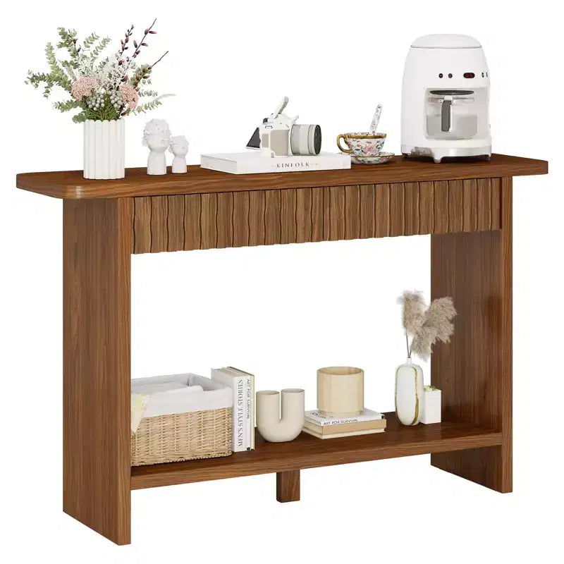 Bekrvio 51 Farmhouse Console Table with Drawers & Storage Shelf,Narrow Sofa Table Behind Couch, Wood Accent Table for Living Room, Hallway, Walnut