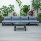 LeisureMod Chelsea Ensemble de 5 pièces de patio d'extérieur avec table basse – Structure en aluminium noir, coussins, résistant aux intempéries