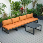 LeisureMod Chelsea Ensemble de 5 pièces de patio d'extérieur avec table basse – Structure en aluminium noir, coussins, résistant aux intempéries