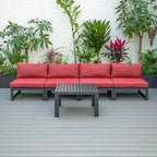 LeisureMod Chelsea Ensemble de 5 pièces de patio d'extérieur avec table basse – Structure en aluminium noir, coussins, résistant aux intempéries