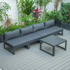 LeisureMod Chelsea Ensemble de 5 pièces de patio d'extérieur avec table basse – Structure en aluminium noir, coussins, résistant aux intempéries