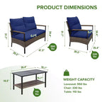EAGLE PEAK Ensemble de conversation d'extérieur Mojave Dusk 4 pièces, mobilier de jardin en osier
