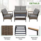 EAGLE PEAK Ensemble de conversation d'extérieur Mojave Dusk 4 pièces, mobilier de jardin en osier