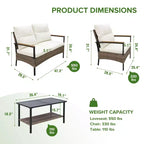 EAGLE PEAK Ensemble de conversation d'extérieur Mojave Dusk 4 pièces, mobilier de jardin en osier