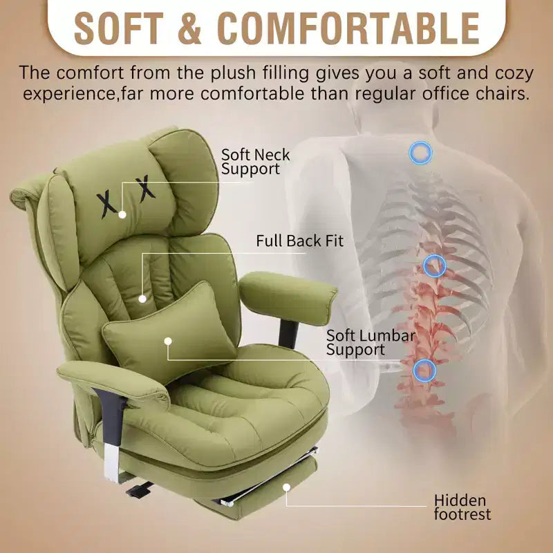Chaise de bureau grande taille avec repose-pieds - Chaise de bureau exécutive Efomao à dossier haut avec assise large, accoudoirs réglables, chaise d'ordinateur ergonomique, verte