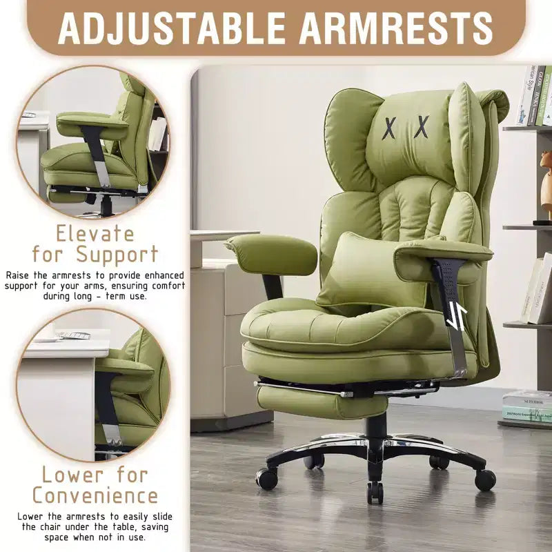 Chaise de bureau grande taille avec repose-pieds - Chaise de bureau exécutive Efomao à dossier haut avec assise large, accoudoirs réglables, chaise d'ordinateur ergonomique, verte