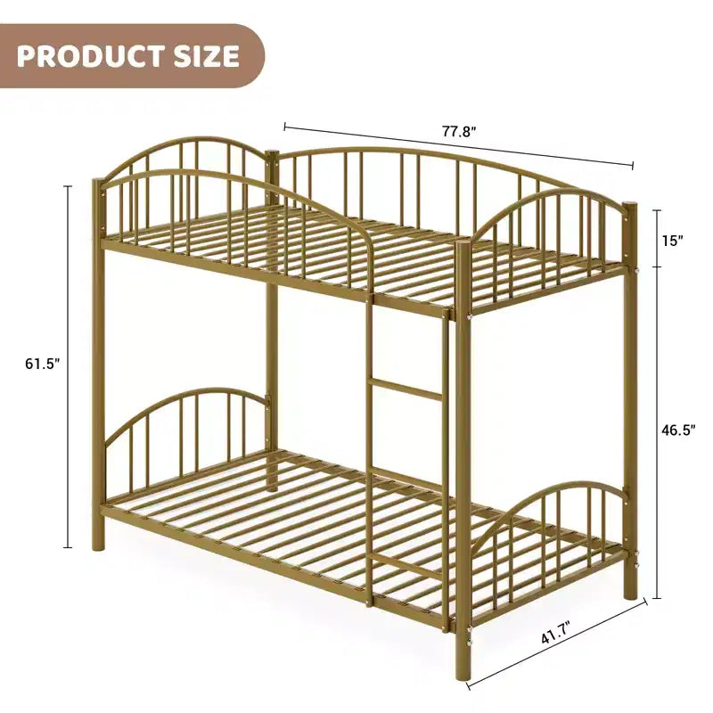 Bunk Bed Twin, Twin Bunk Bed Frame with Safety Ladder, Sturdy Steel Bed with Heightened Arched Guardrail ,Easy Assembly, for School, Bedroom