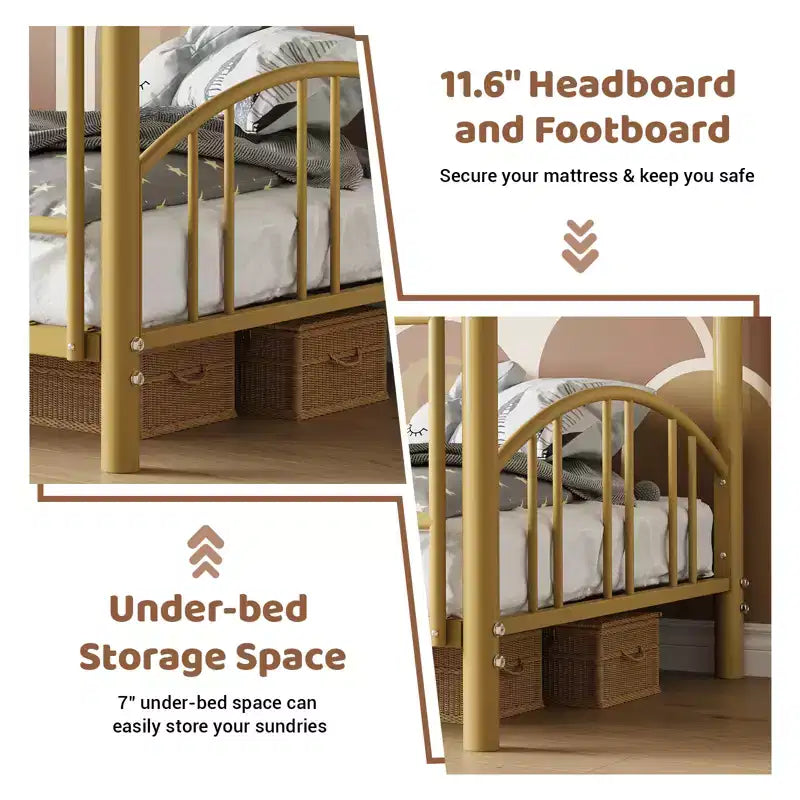 Bunk Bed Twin, Twin Bunk Bed Frame with Safety Ladder, Sturdy Steel Bed with Heightened Arched Guardrail ,Easy Assembly, for School, Bedroom