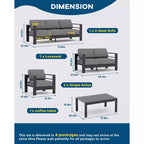 Ensemble de mobilier de patio en aluminium 7 places, ensemble de conversation extérieur 5 pièces, canapé sectionnel avec 4 accoudoirs, 5 coussins épais et table basse
