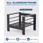 Ensemble de mobilier de patio en aluminium 7 places, ensemble de conversation extérieur 5 pièces, canapé sectionnel avec 4 accoudoirs, 5 coussins épais et table basse