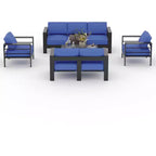 Ensemble de mobilier de patio en aluminium 7 places, ensemble de conversation extérieur 5 pièces, canapé sectionnel avec 4 accoudoirs, 5 coussins épais et table basse