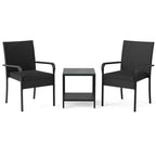 Ensemble de mobilier de jardin Costway 3 pièces avec table à 2 niveaux, plateau en verre trempé et coussins moelleux Blanc/Noir/Marron