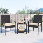 Ensemble de mobilier de jardin Costway 3 pièces avec table à 2 niveaux, plateau en verre trempé et coussins moelleux Blanc/Noir/Marron