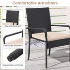 Ensemble de mobilier de jardin Costway 3 pièces avec table à 2 niveaux, plateau en verre trempé et coussins moelleux Blanc/Noir/Marron