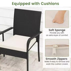 Ensemble de mobilier de jardin Costway 3 pièces avec table à 2 niveaux, plateau en verre trempé et coussins moelleux Blanc/Noir/Marron