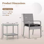 Ensemble de mobilier de jardin Costway 3 pièces avec table à 2 niveaux, plateau en verre trempé et coussins moelleux Blanc/Noir/Marron