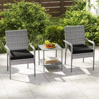 Ensemble de mobilier de jardin Costway 3 pièces avec table à 2 niveaux, plateau en verre trempé et coussins moelleux Blanc/Noir/Marron